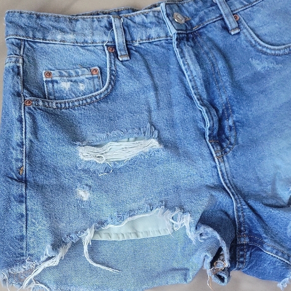 Zara Light Blue Ripped Jean Shorts - Picture 13 of 15